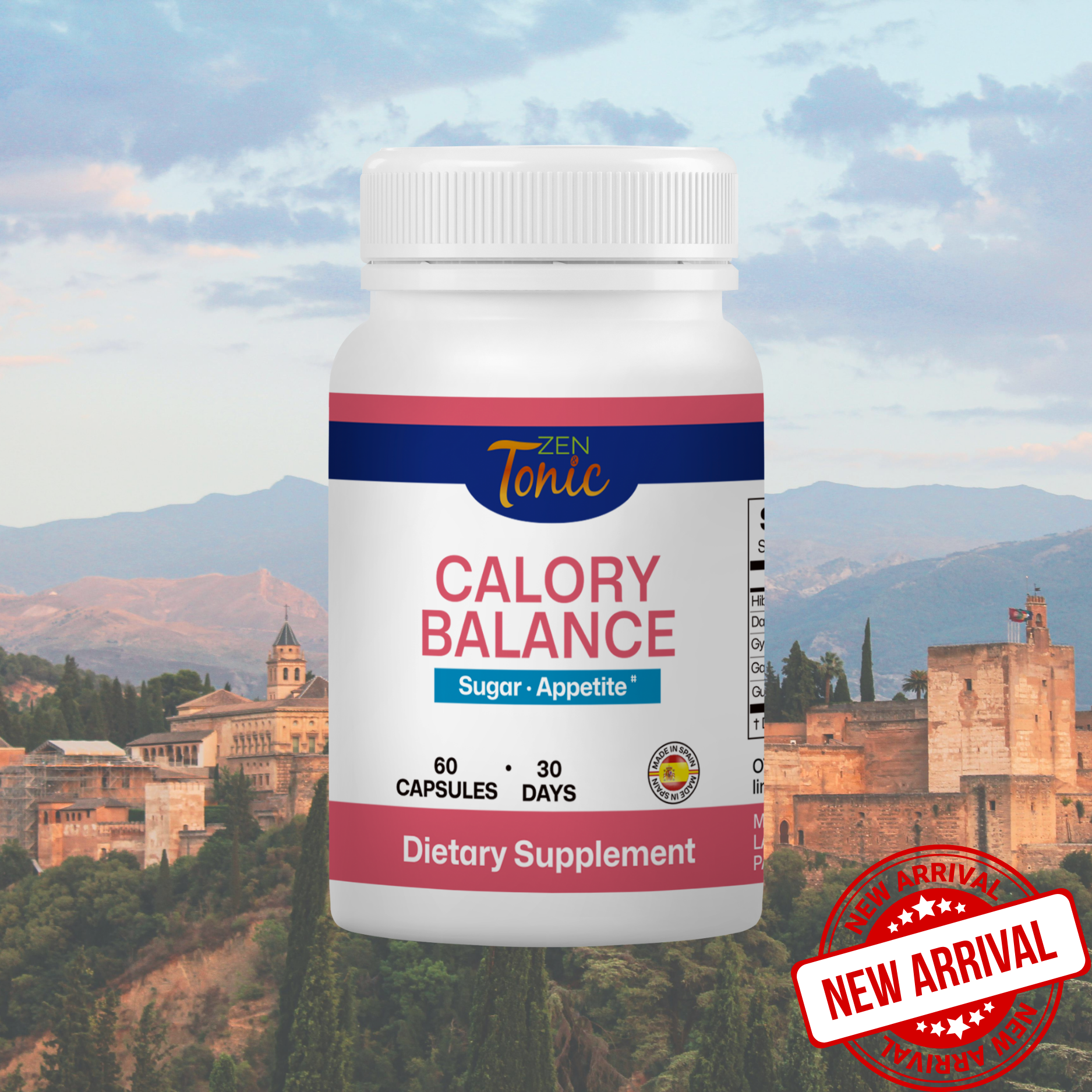 Zen&Tonic Calory Balance 30-day Support Energy Metabolism Antioxidant Vitality Made in Spain All-Natural Ingredients 60 Capsules Healthy Edible Healthcare Supplement for Fitness Wellness