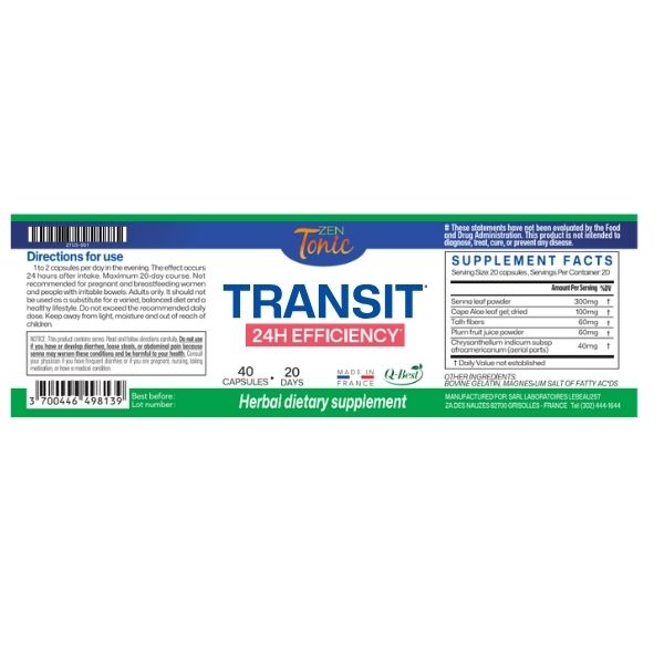 Zen&Tonic Transit Detox: 20-Day Digestive & Skin Nourishment All-Natural | 40 Capsules | Made in France